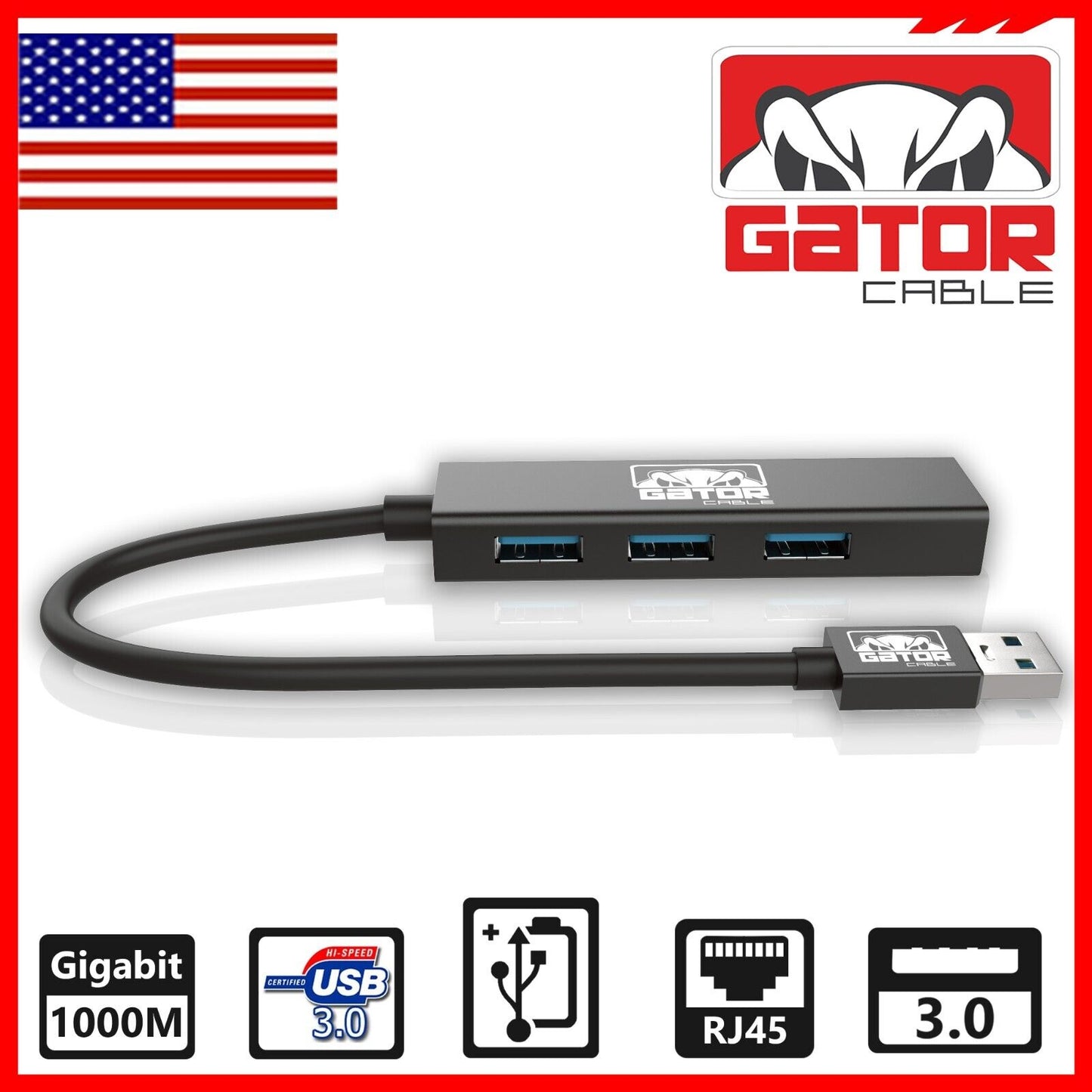 USB 3.0 Gigabit Ethernet LAN RJ45 1000Mbps Network Adapter 3-USB Port HUB PC Mac