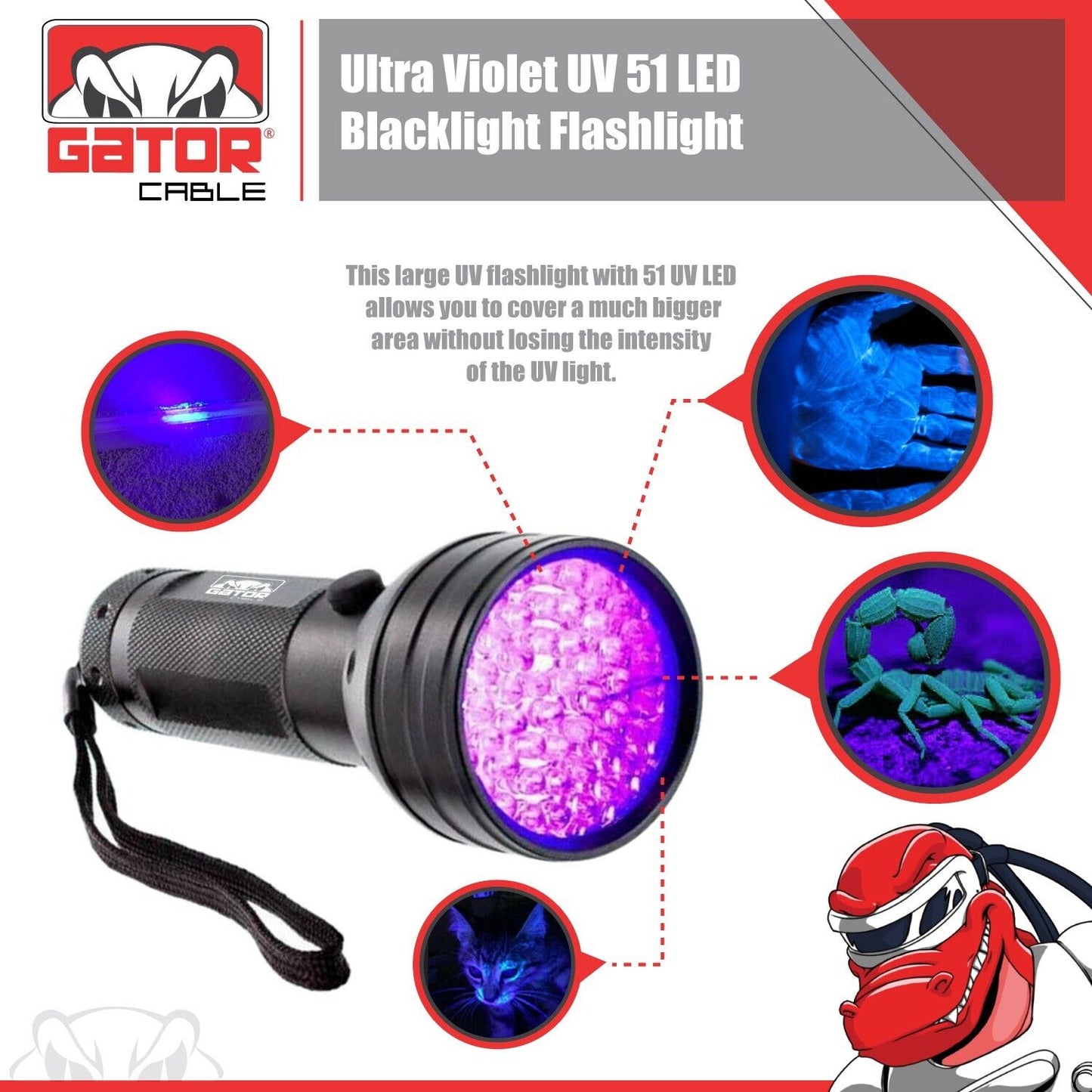 UV Ultraviolet Light 51 LED Flashlight Black Light 395nM Inspection Lamp Torch