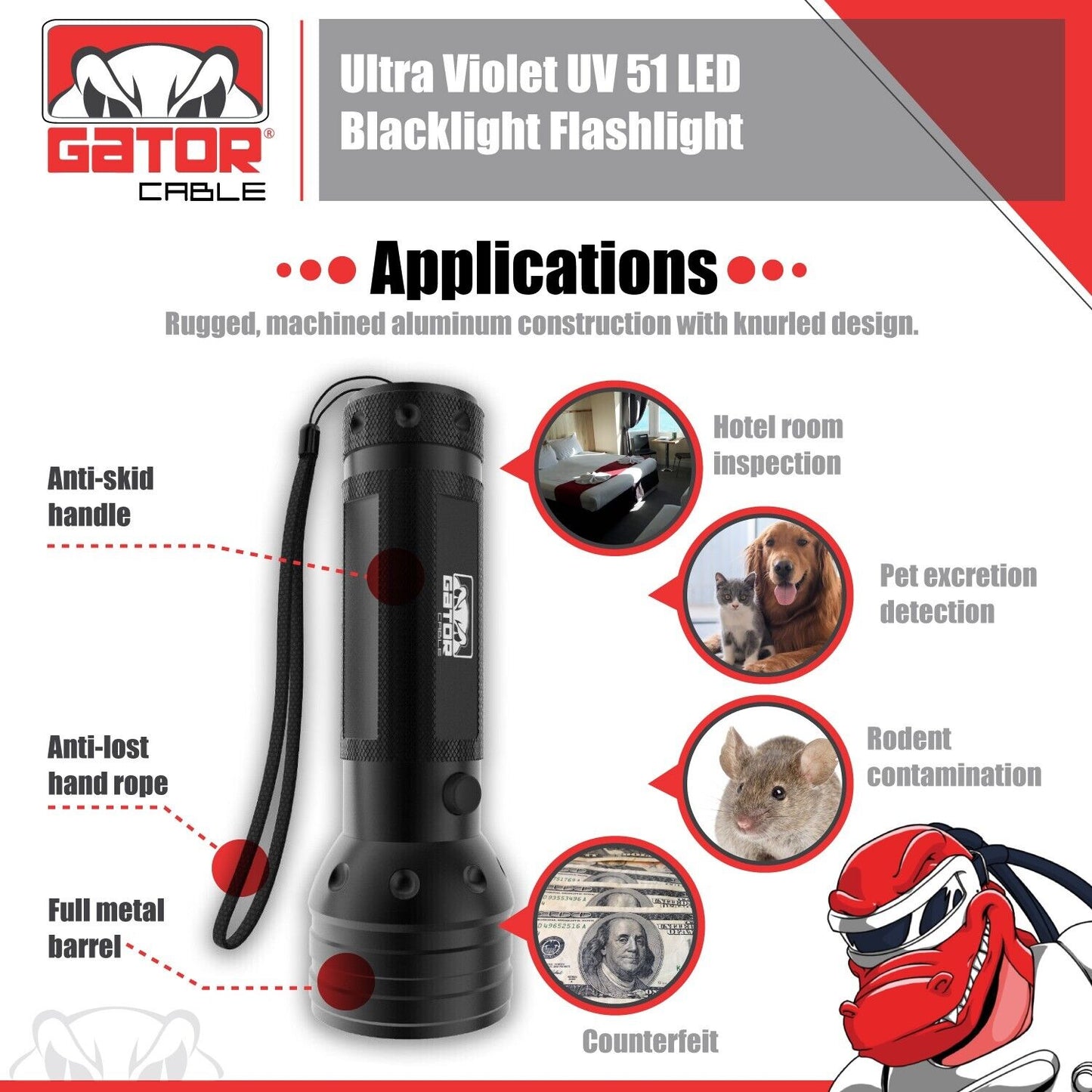 UV Ultraviolet Light 51 LED Flashlight Black Light 395nM Inspection Lamp Torch