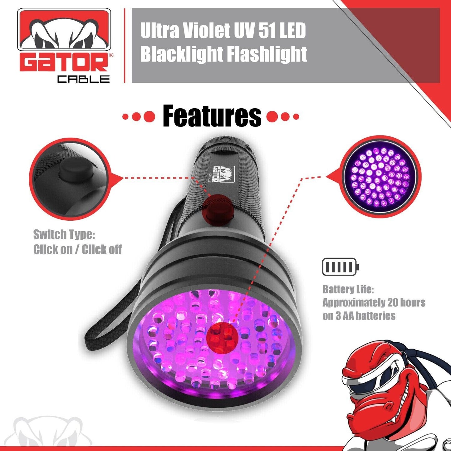 UV Ultraviolet Light 51 LED Flashlight Black Light 395nM Inspection Lamp Torch
