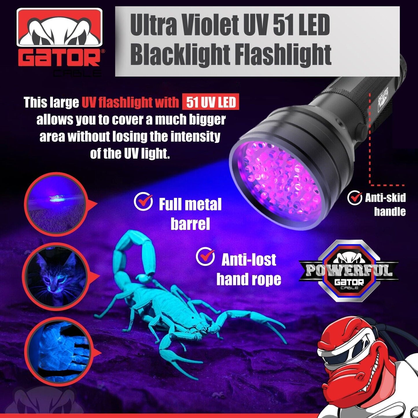 UV Ultraviolet Light 51 LED Flashlight Black Light 395nM Inspection Lamp Torch