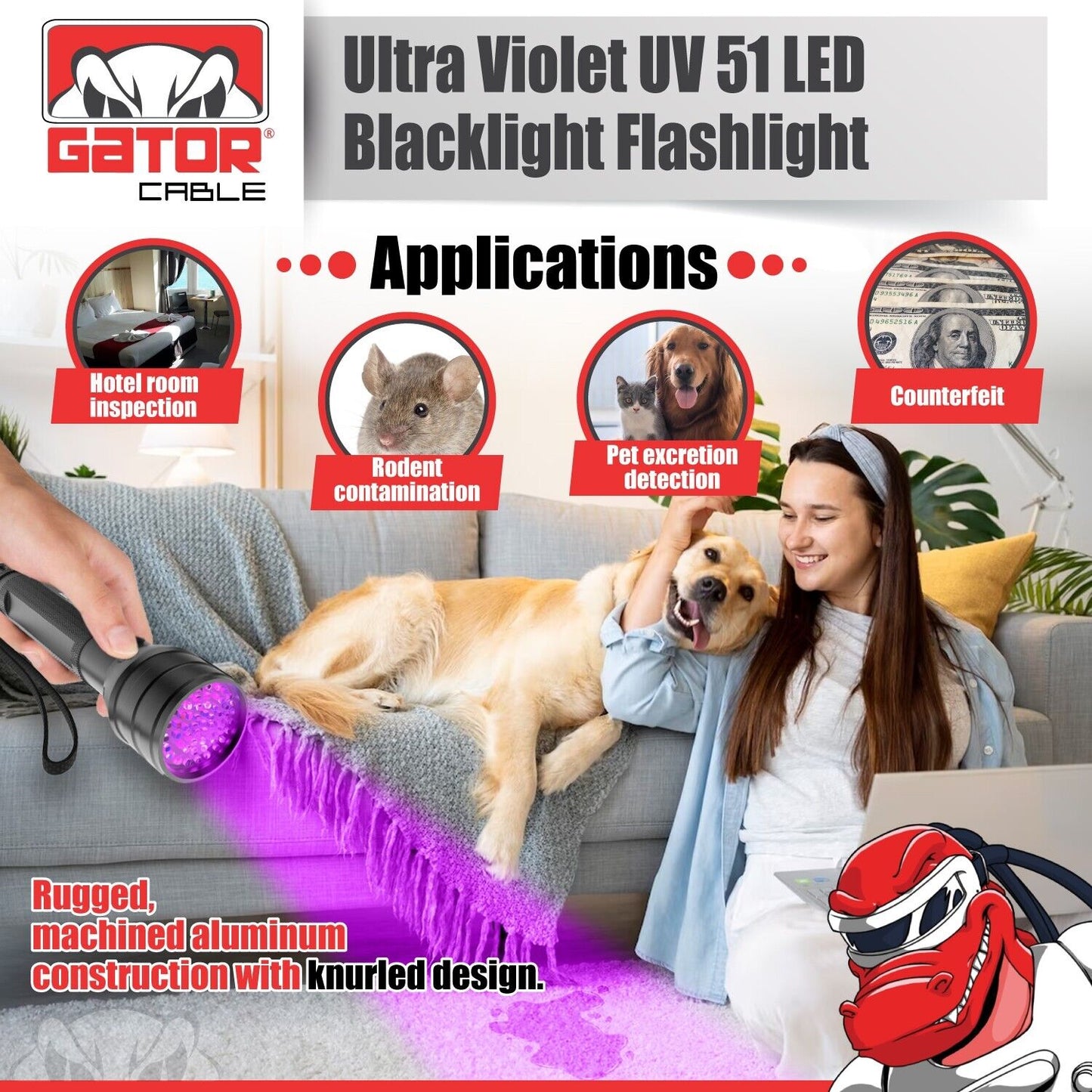 UV Ultraviolet Light 51 LED Flashlight Black Light 395nM Inspection Lamp Torch
