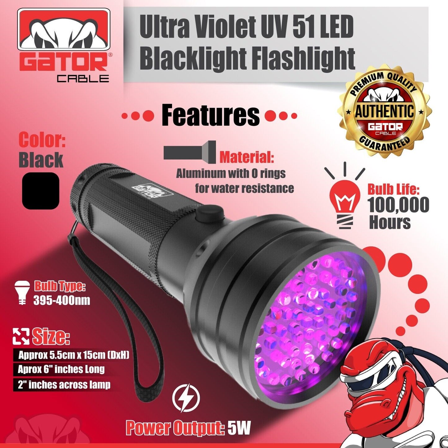 UV Ultraviolet Light 51 LED Flashlight Black Light 395nM Inspection Lamp Torch