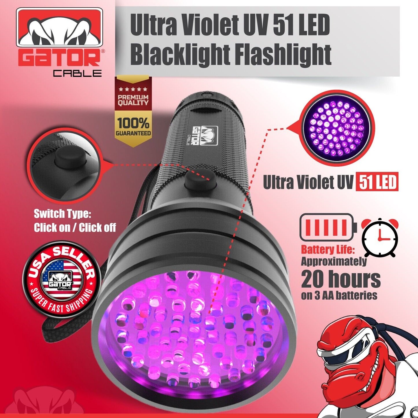 UV Ultraviolet Light 51 LED Flashlight Black Light 395nM Inspection Lamp Torch