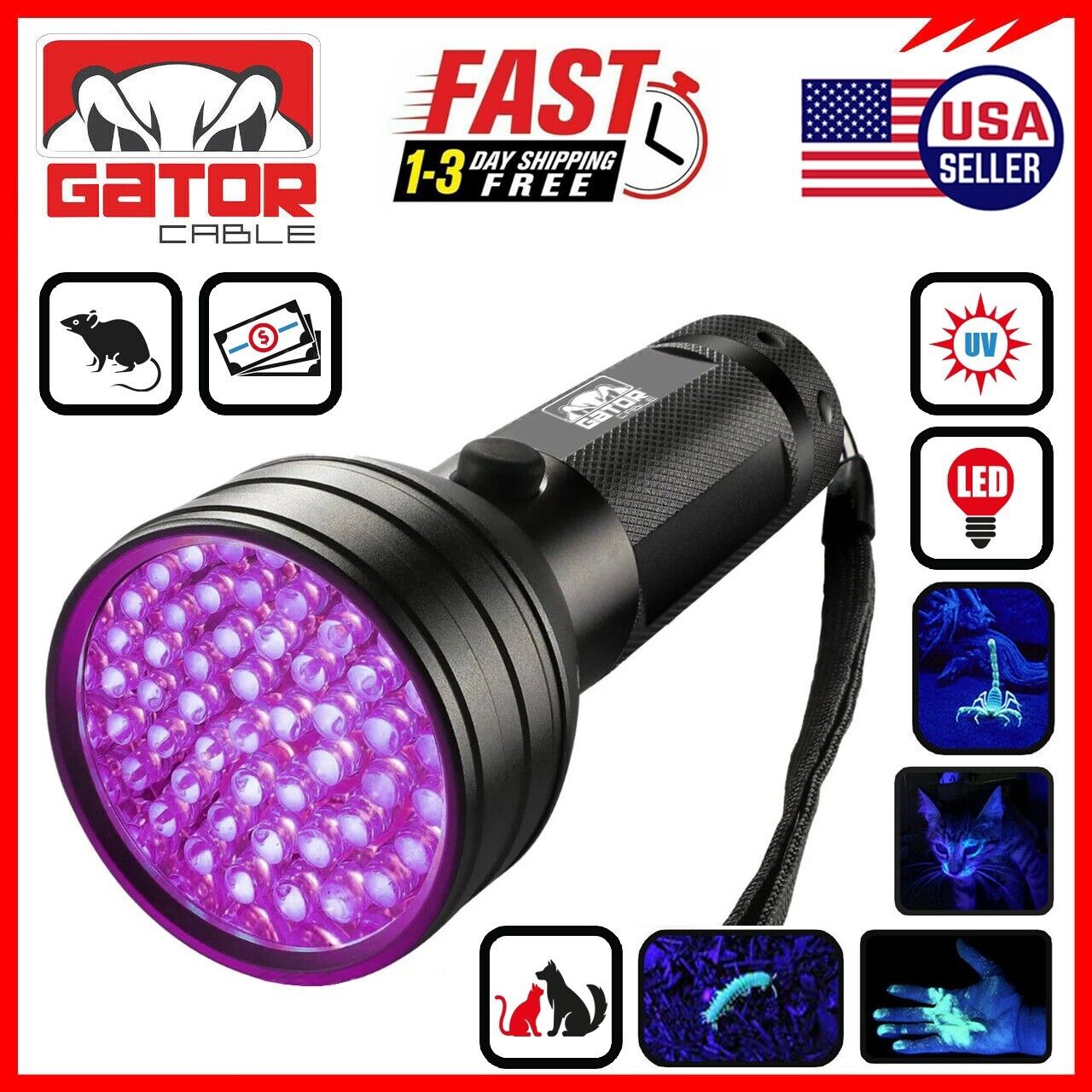 UV Ultraviolet Light 51 LED Flashlight Black Light 395nM Inspection Lamp Torch