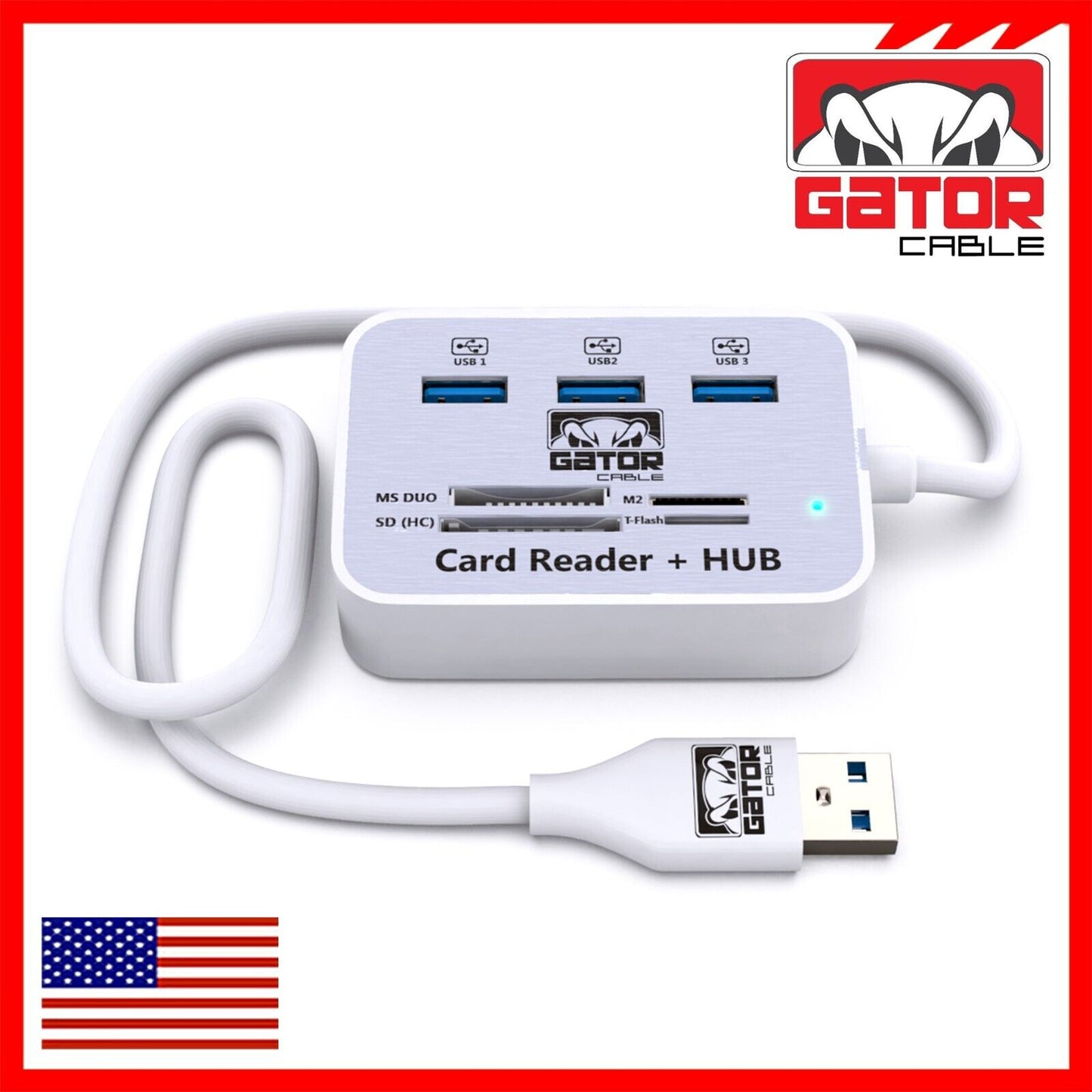 USB 3.0 Card Reader HUB 3-USB-A Port Multi Memory MS Micro SD M2 TF Slot Adapter