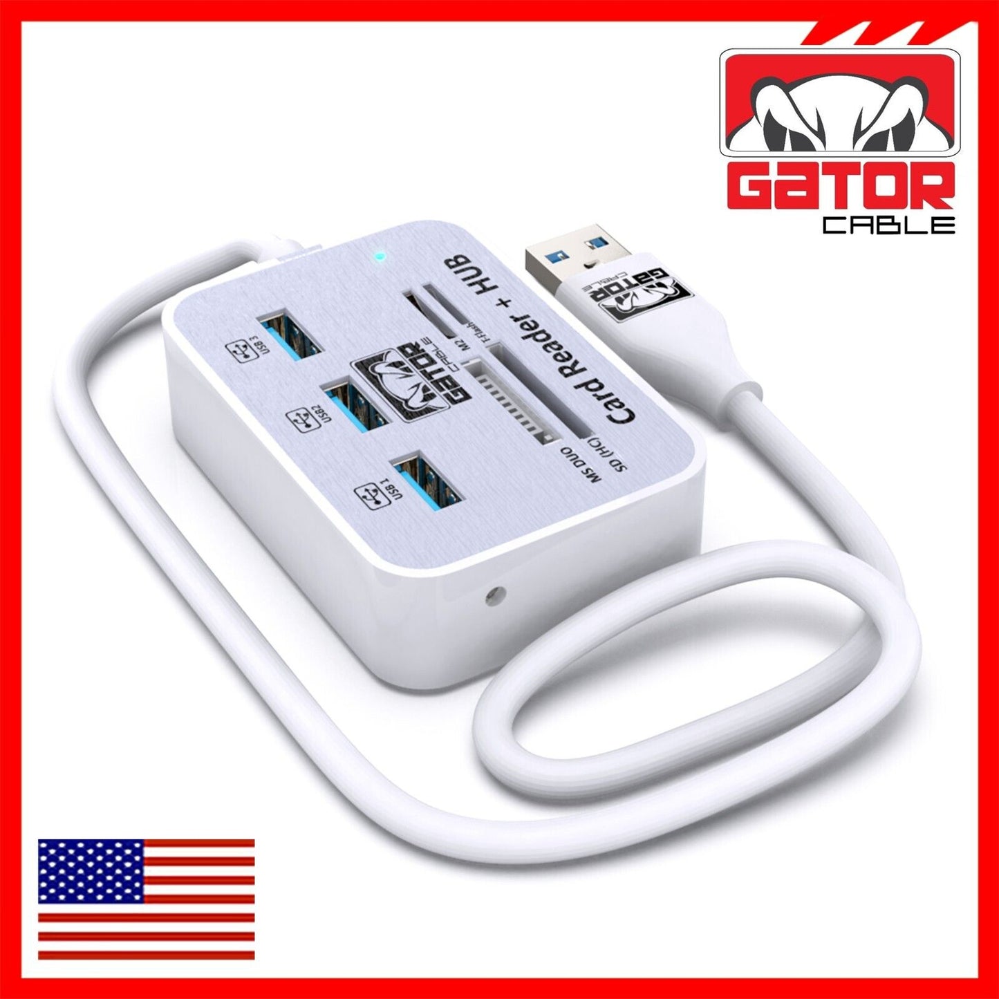 USB 3.0 Card Reader HUB 3-USB-A Port Multi Memory MS Micro SD M2 TF Slot Adapter