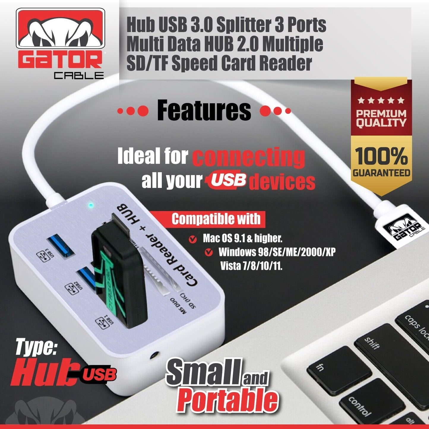 USB 3.0 Card Reader HUB 3-USB-A Port Multi Memory MS Micro SD M2 TF Slot Adapter