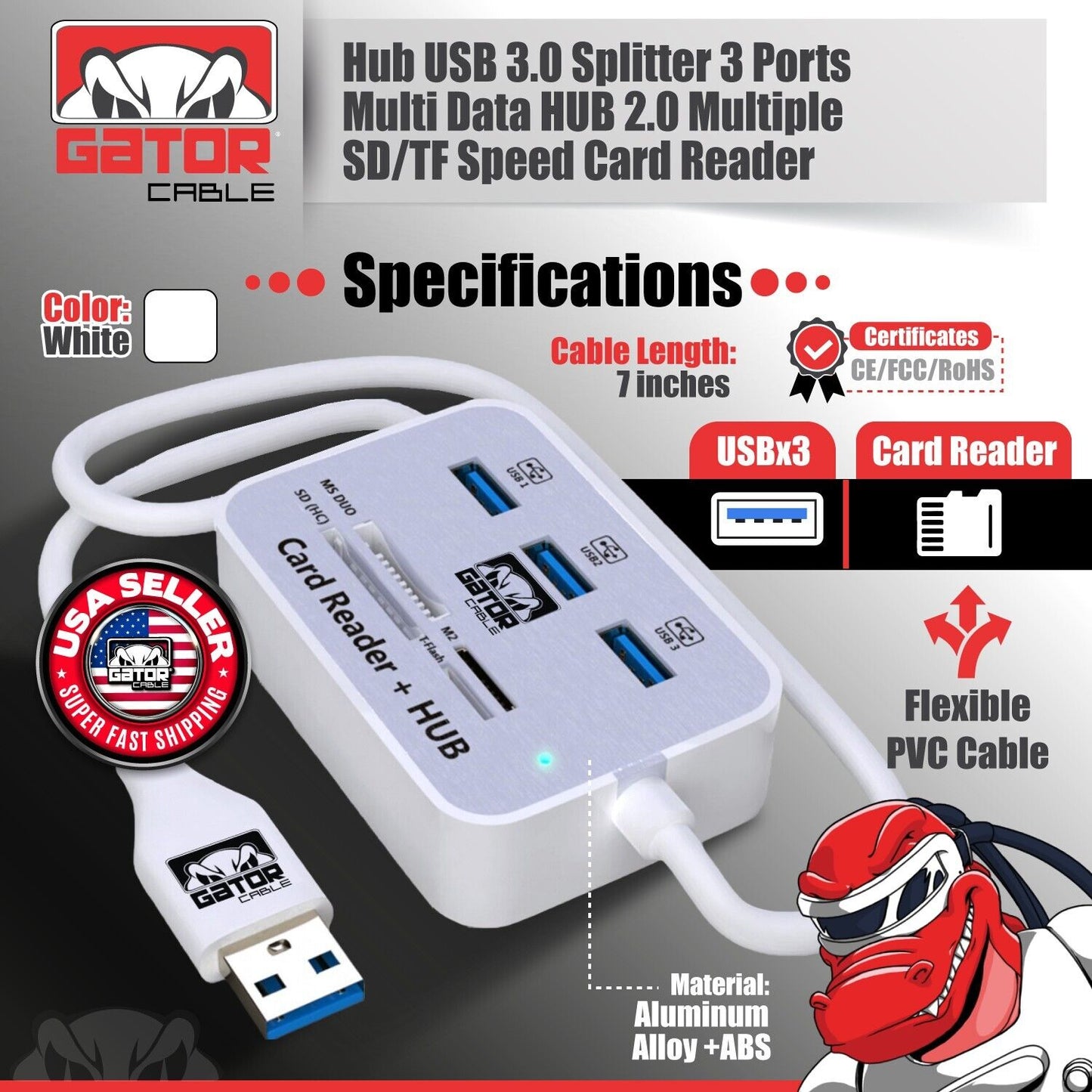 USB 3.0 Card Reader HUB 3-USB-A Port Multi Memory MS Micro SD M2 TF Slot Adapter