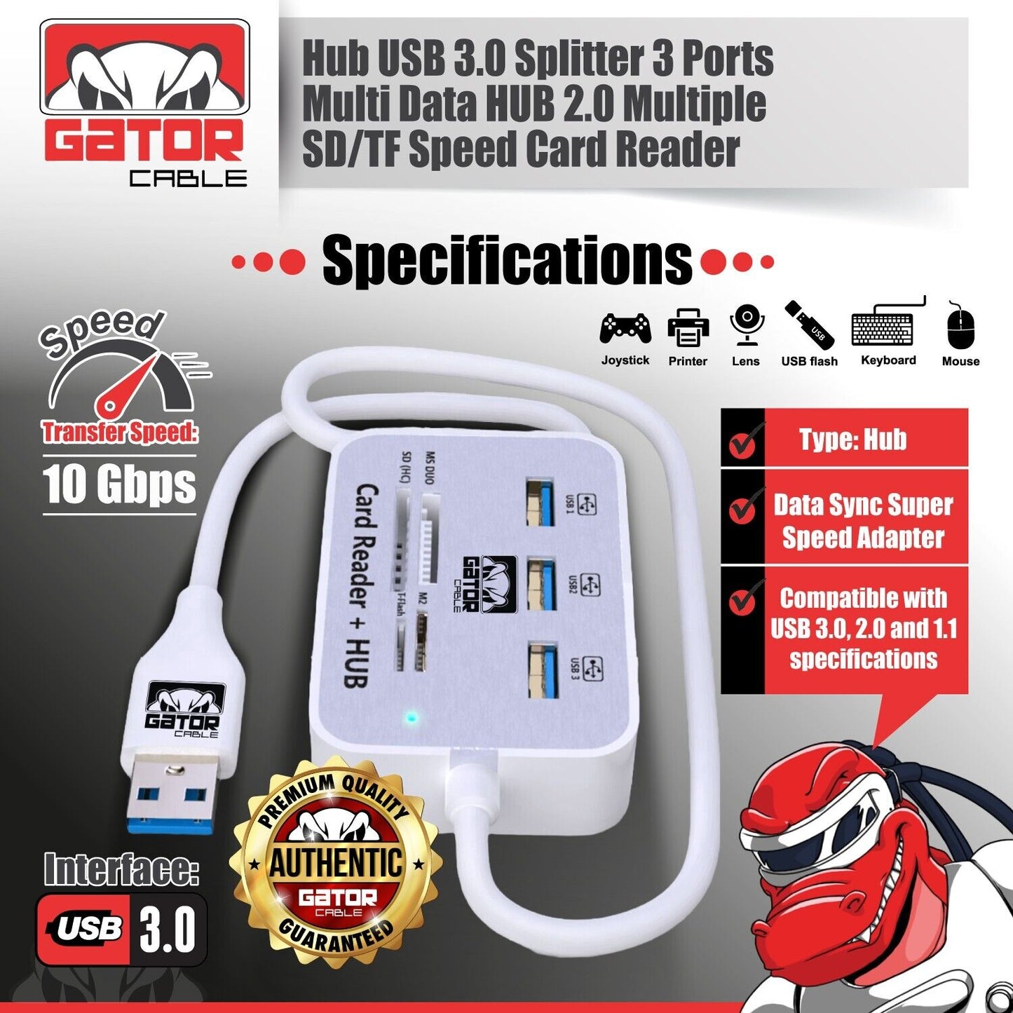 USB 3.0 Card Reader HUB 3-USB-A Port Multi Memory MS Micro SD M2 TF Slot Adapter