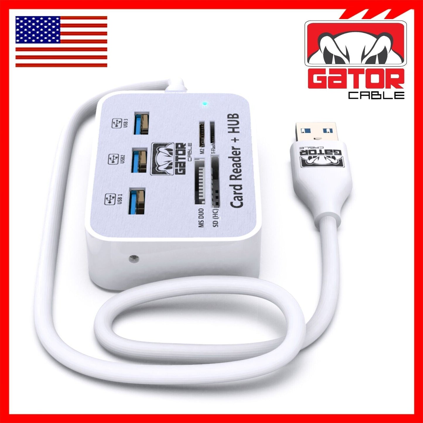 USB 3.0 Card Reader HUB 3-USB-A Port Multi Memory MS Micro SD M2 TF Slot Adapter