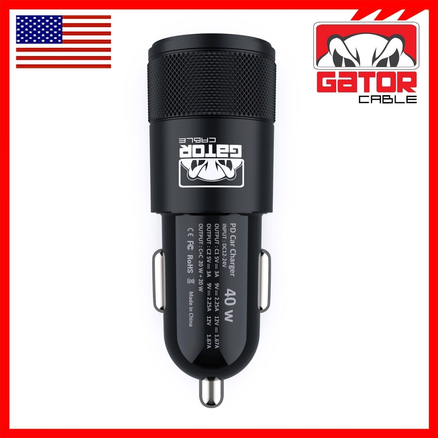 USB-C PD Car Charger 40W 3.1A Fast Charge Dual 2 Port Adapter for Samsung iPhone
