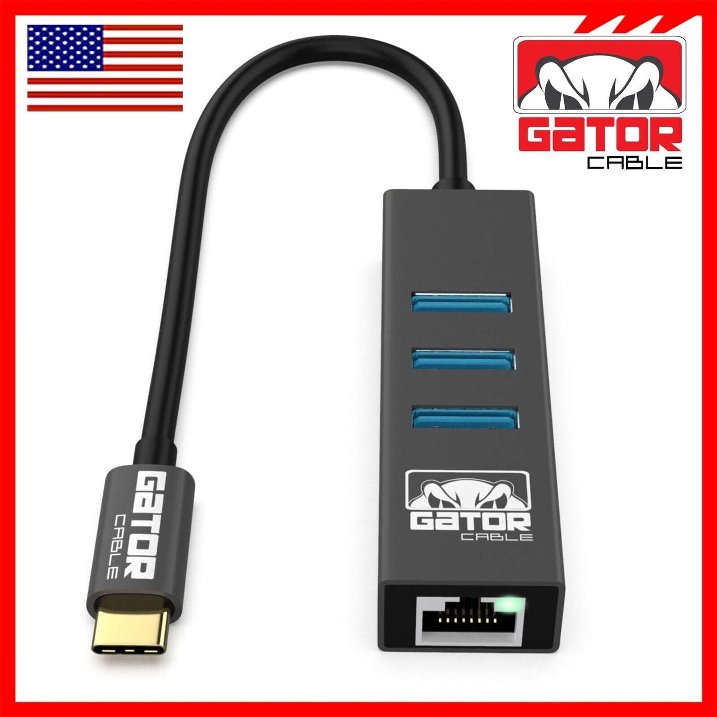 USB-C 3.1 Gigabit Ethernet LAN RJ45 1000Mbps Network Adapter 3-Port HUB PC Mac