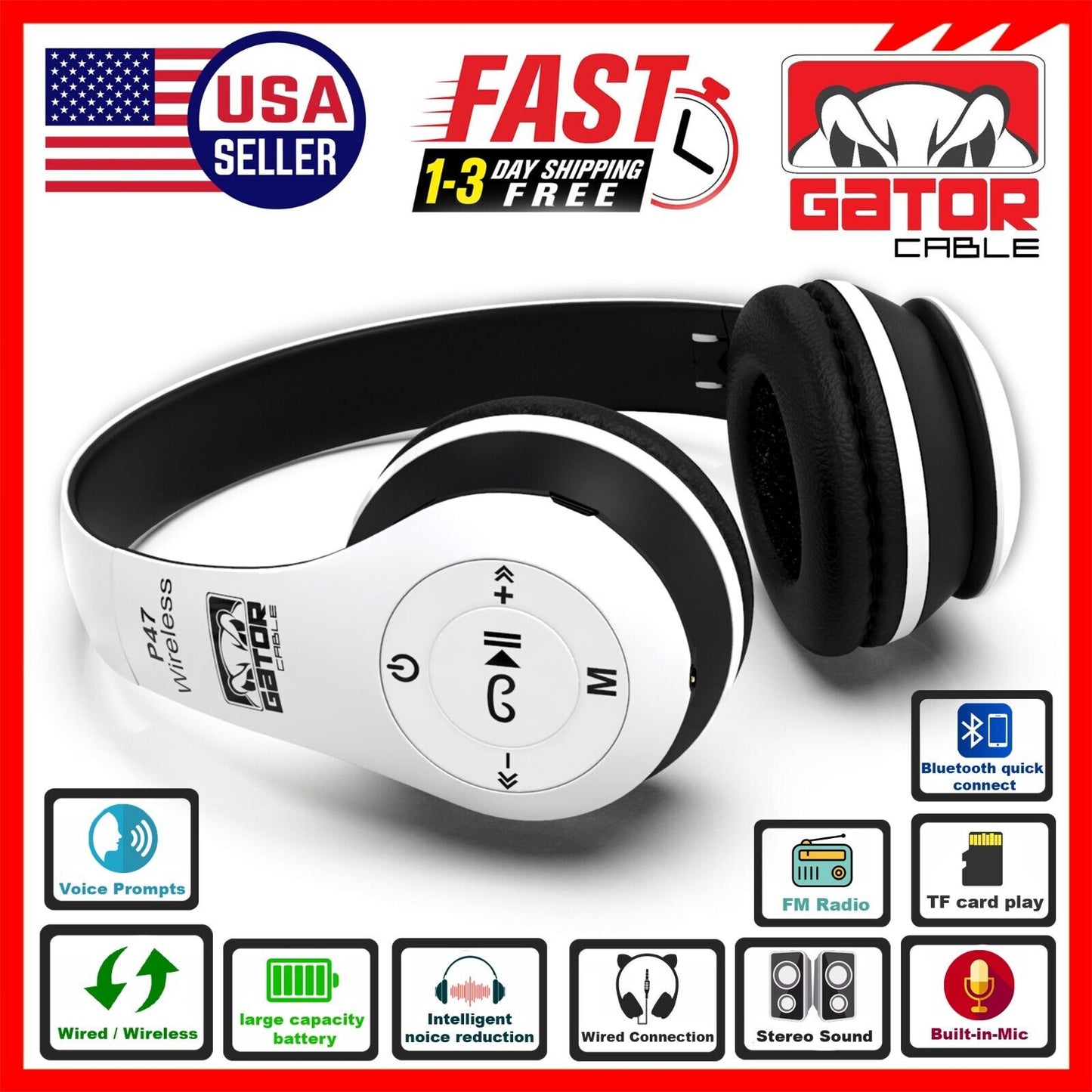 Wireless Bluetooth 5.0 Headphones Headset Over-Ear FM Radio MIC Foldable TF Card
