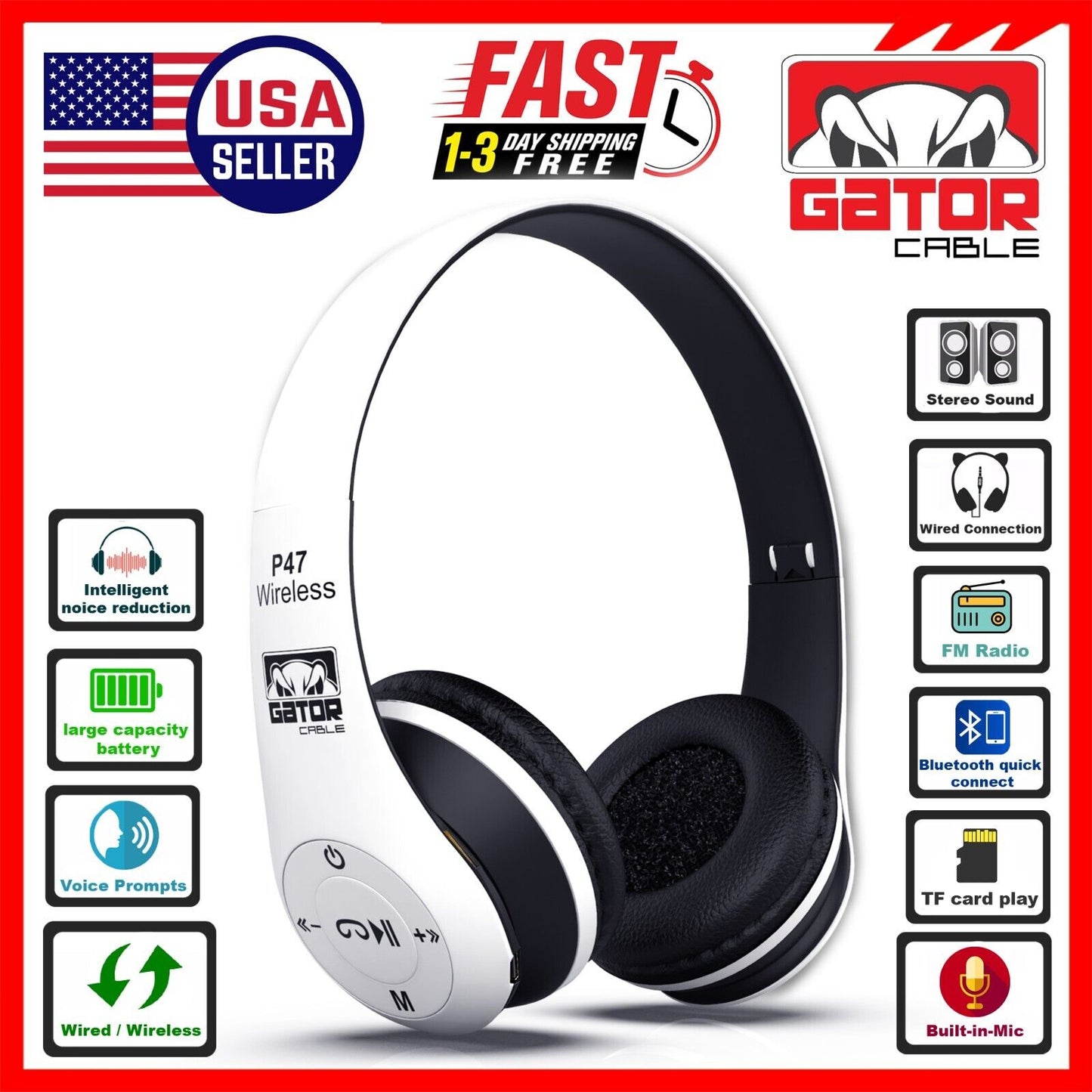 Wireless Bluetooth 5.0 Headphones Headset Over-Ear FM Radio MIC Foldable TF Card