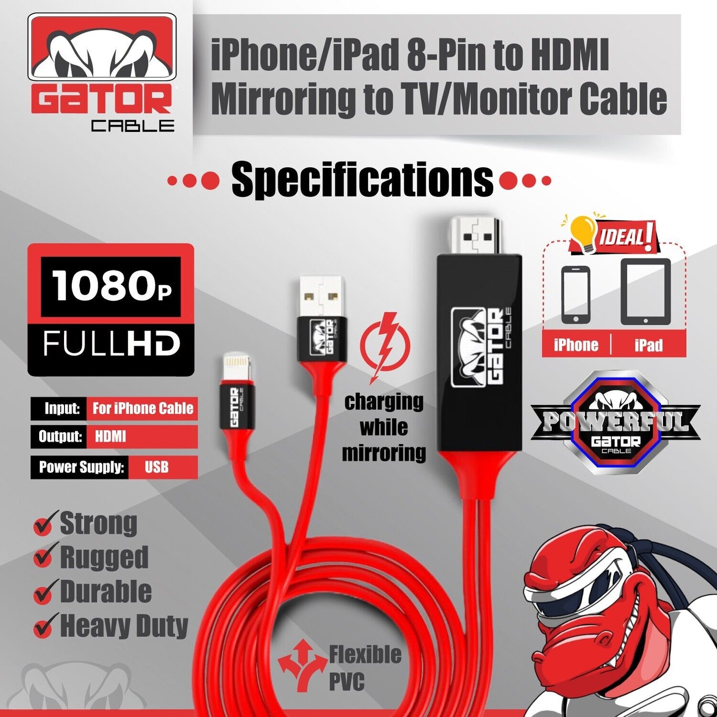 HDMI AV HDTV Mirroring Cable Adapter For iPhone 7 8 X 11 12 13 14 Pro Max Plus