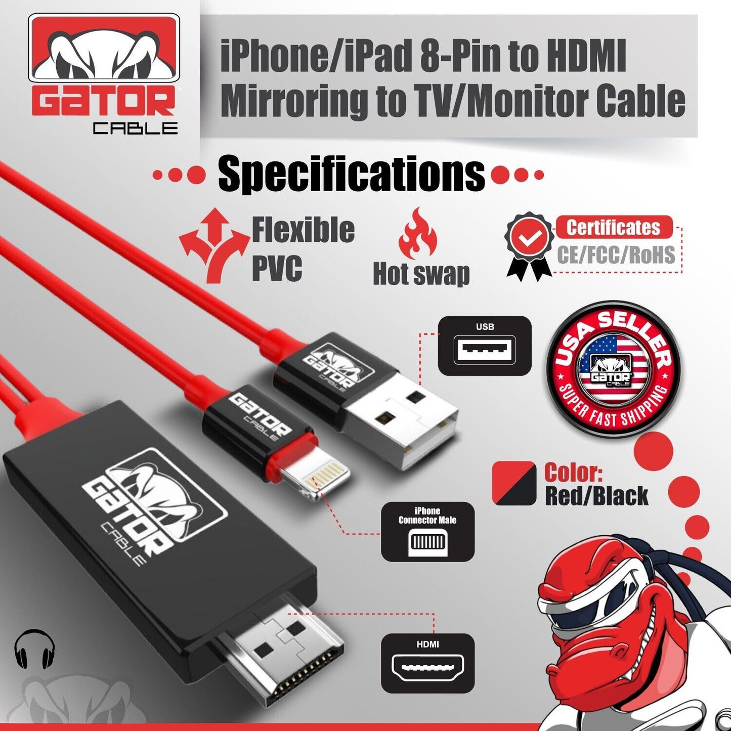 HDMI AV HDTV Mirroring Cable Adapter For iPhone 7 8 X 11 12 13 14 Pro Max Plus