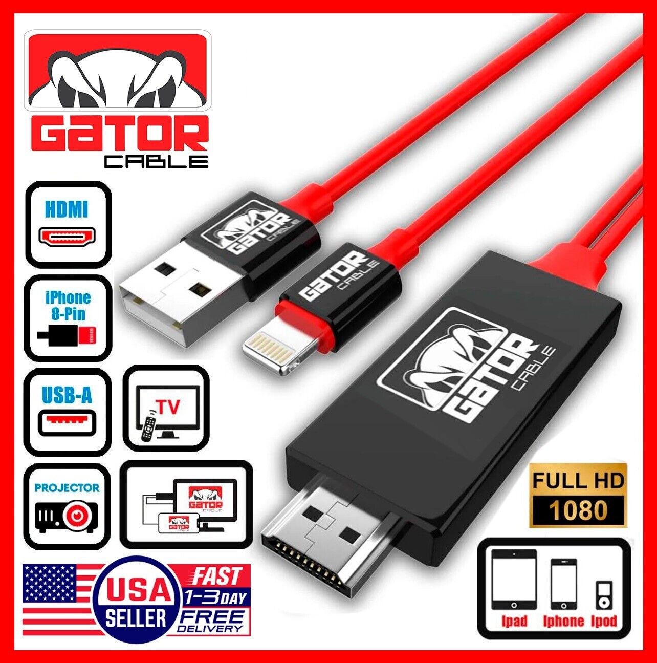 HDMI AV HDTV Mirroring Cable Adapter For iPhone 7 8 X 11 12 13 14 Pro Max Plus