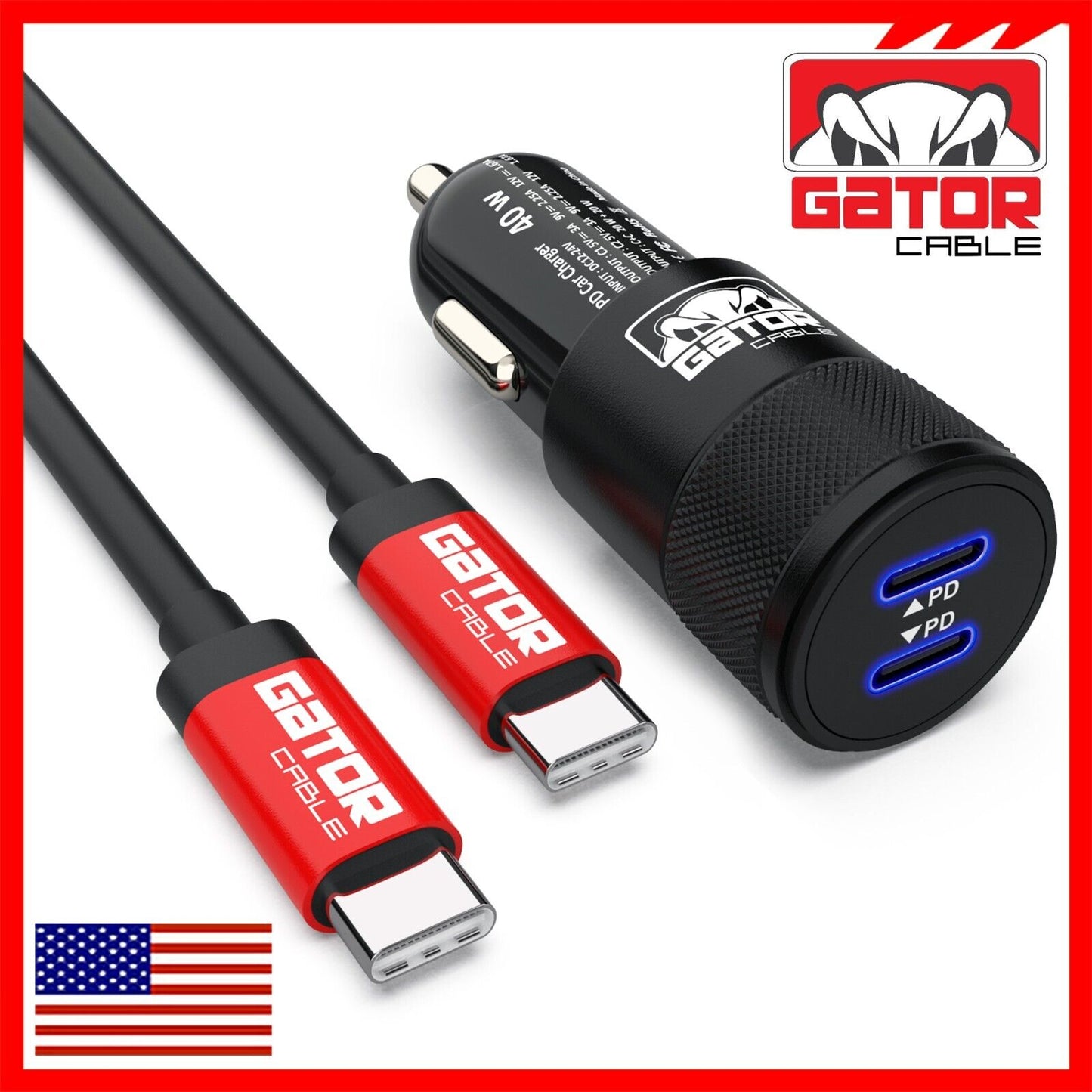 USB C To USB C Cable PD 40W Dual Type C Car Charger Adapter For Samsung iPhone