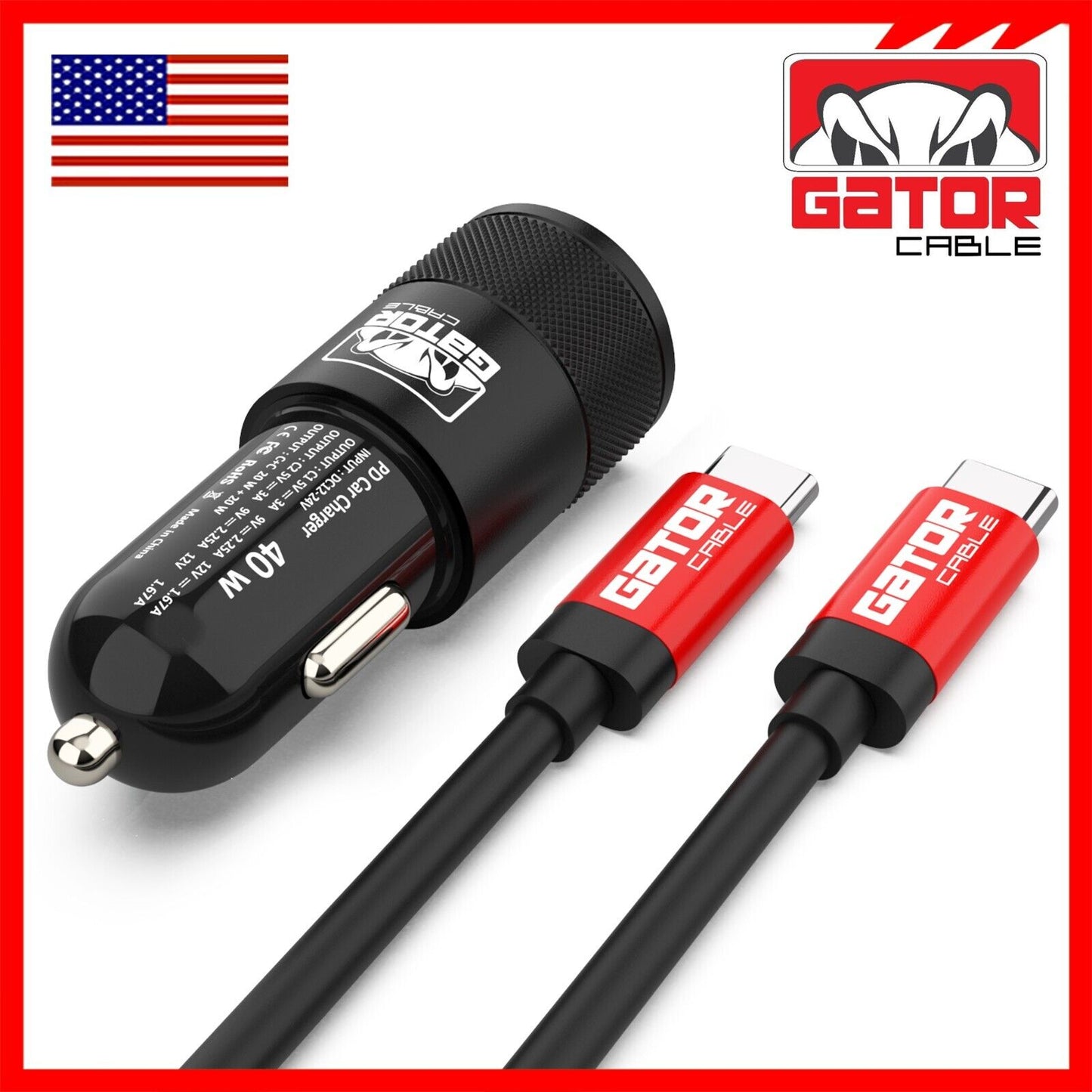 USB C To USB C Cable PD 40W Dual Type C Car Charger Adapter For Samsung iPhone