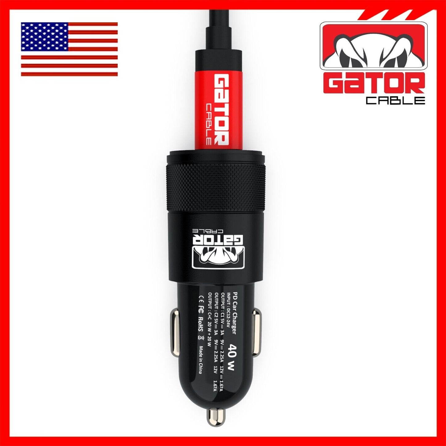 USB C To USB C Cable PD 40W Dual Type C Car Charger Adapter For Samsung iPhone