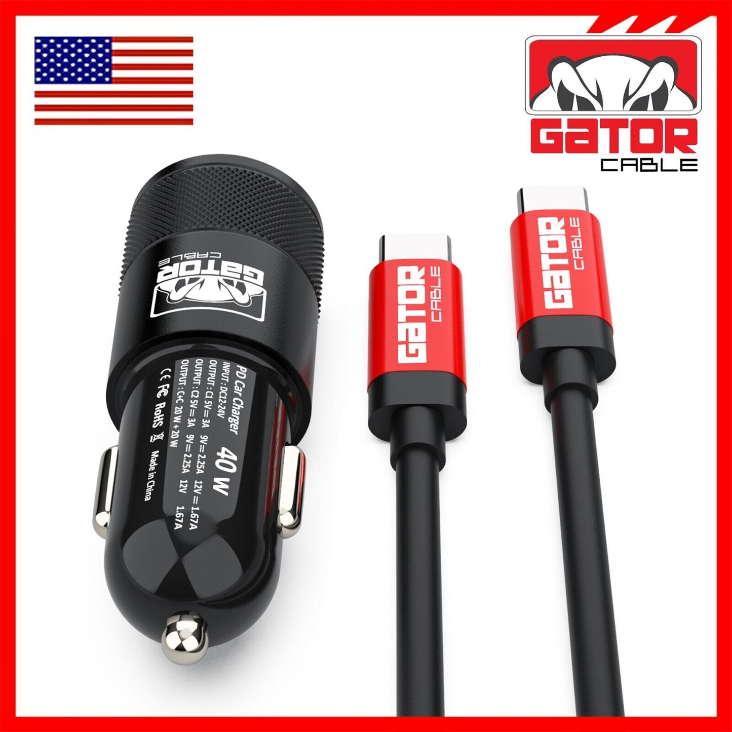 USB C To USB C Cable PD 40W Dual Type C Car Charger Adapter For Samsung iPhone