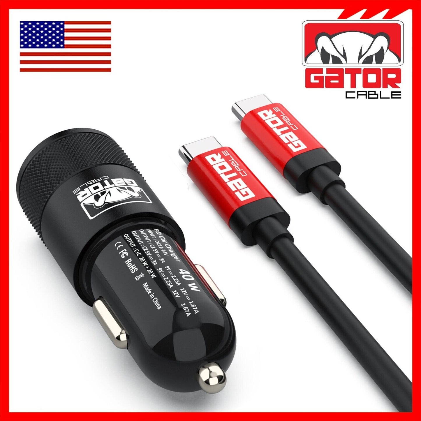 USB C To USB C Cable PD 40W Dual Type C Car Charger Adapter For Samsung iPhone