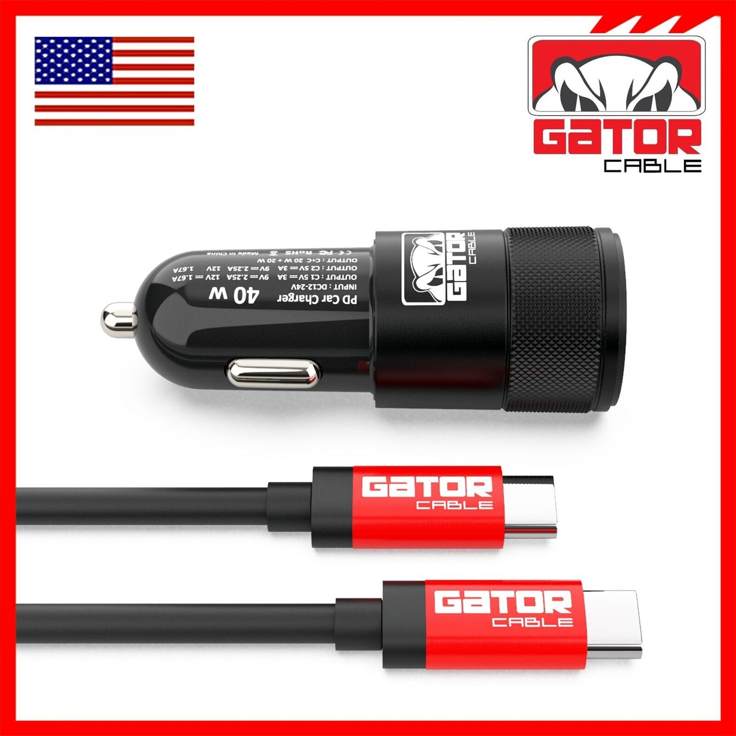 USB C To USB C Cable PD 40W Dual Type C Car Charger Adapter For Samsung iPhone