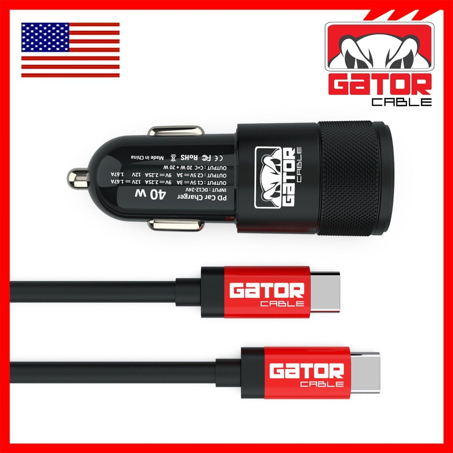 USB C To USB C Cable PD 40W Dual Type C Car Charger Adapter For Samsung iPhone