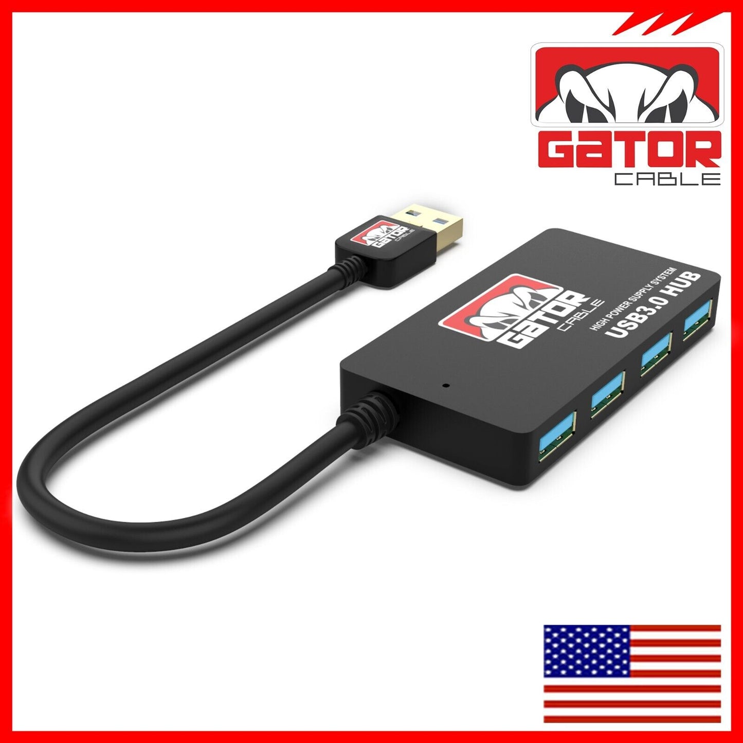 USB 3.0 Hub 4-Port Adapter Charger Data Super Speed for PC Mac Laptop Desktop
