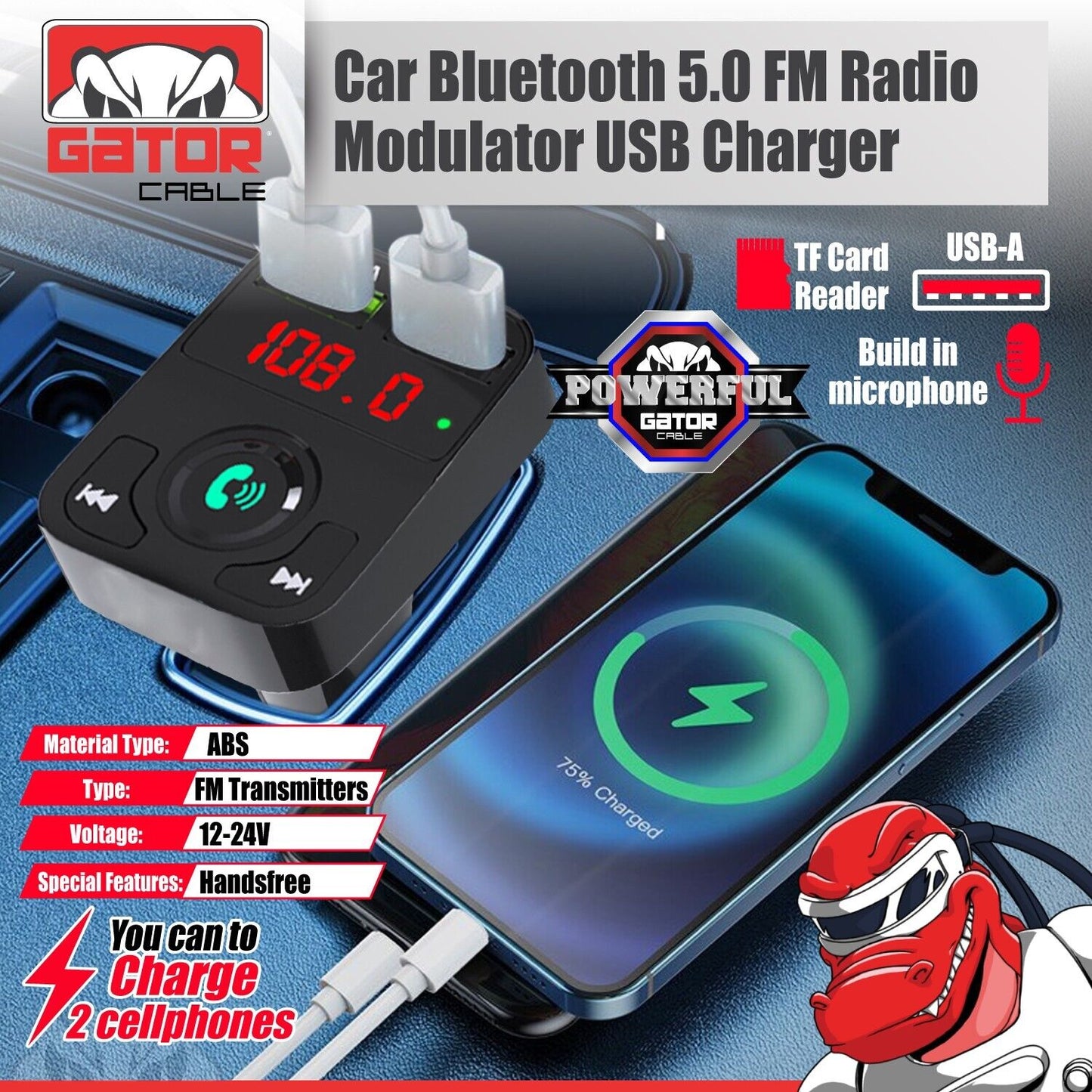 Car Bluetooth FM Radio Transmitter Wireless Adapter 2USB Charger AUX Hands Free