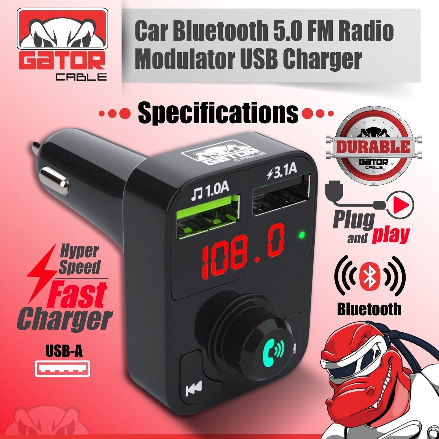 Car Bluetooth FM Radio Transmitter Wireless Adapter 2USB Charger AUX Hands Free