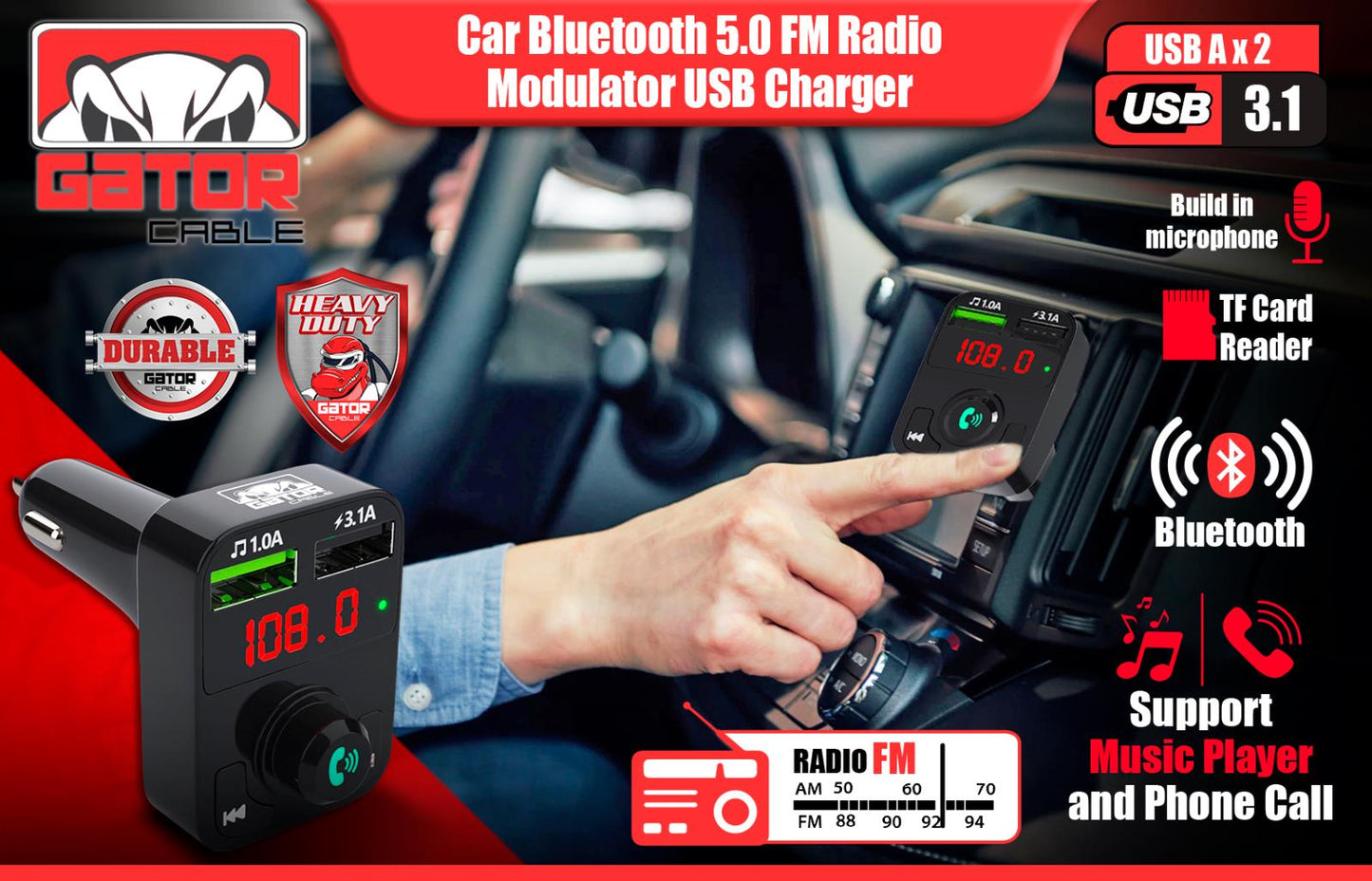 Car Bluetooth FM Radio Transmitter Wireless Adapter 2USB Charger AUX Hands Free