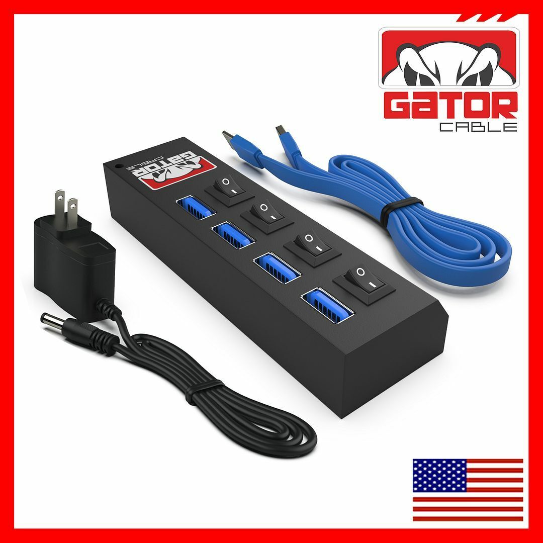 USB 3.0 HUB 4-Port Switch Splitter Charger Adapter Powered for PC Laptop Desktop