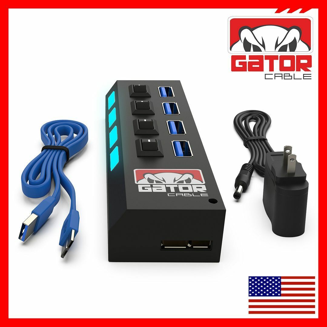USB 3.0 HUB 4-Port Switch Splitter Charger Adapter Powered for PC Laptop Desktop