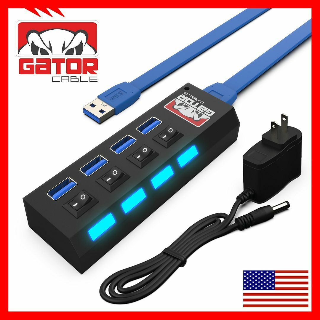 USB 3.0 HUB 4-Port Switch Splitter Charger Adapter Powered for PC Laptop Desktop