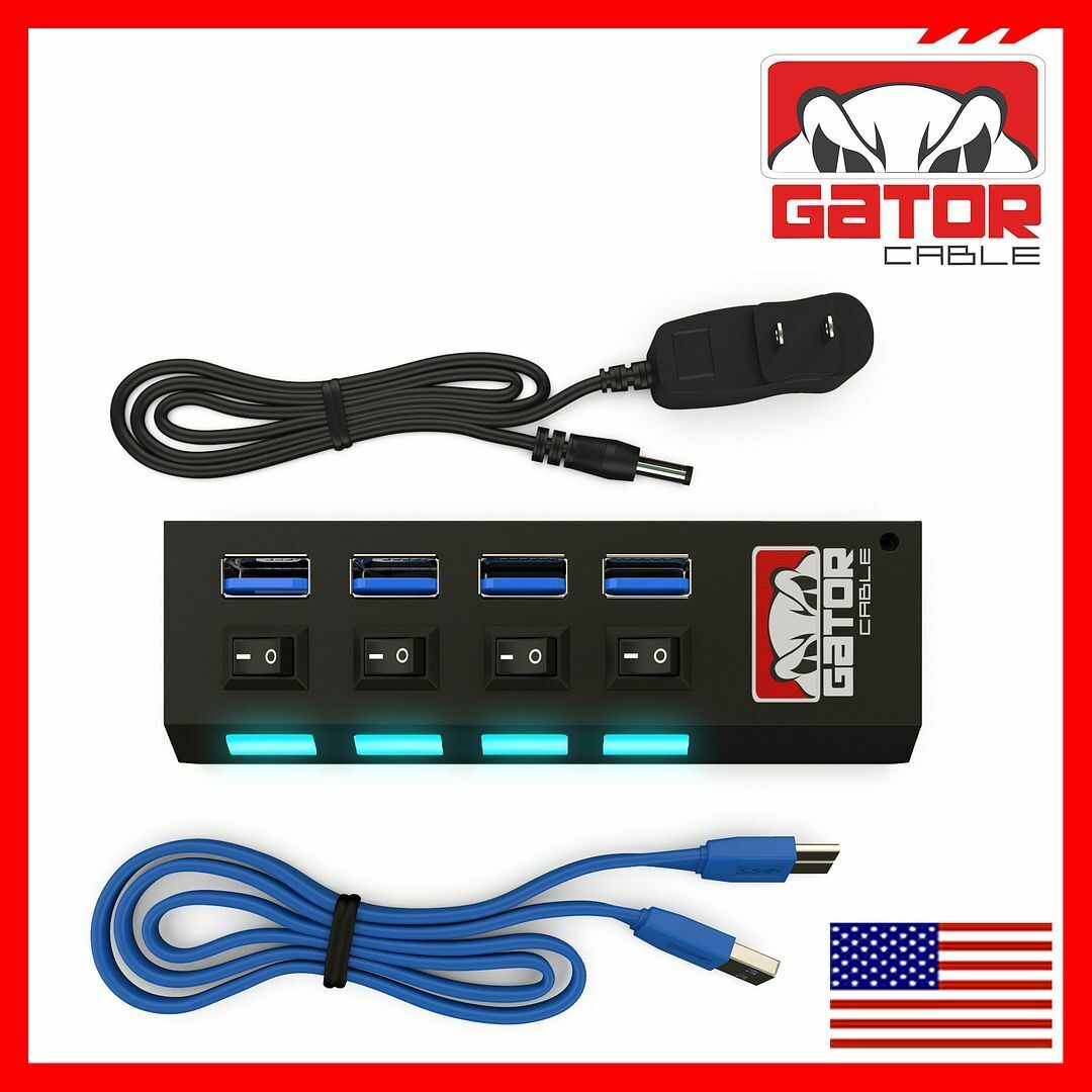 USB 3.0 HUB 4-Port Switch Splitter Charger Adapter Powered for PC Laptop Desktop