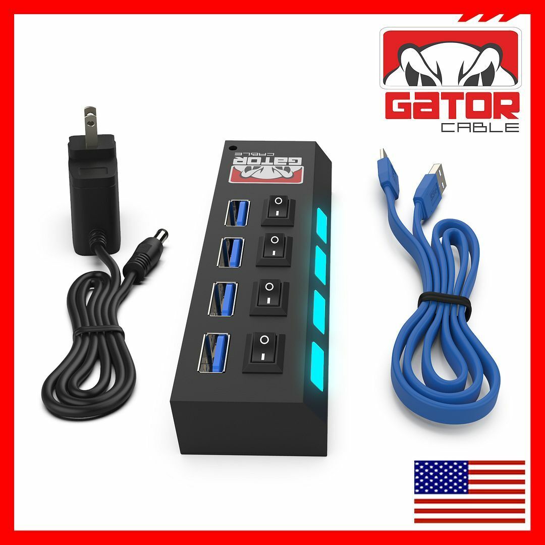 USB 3.0 HUB 4-Port Switch Splitter Charger Adapter Powered for PC Laptop Desktop