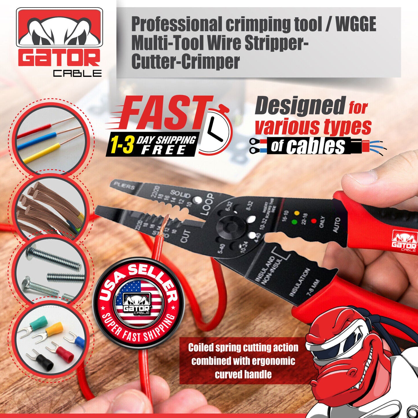 Wire Cable Screws Stripper Cutter Crimper Shearer Snipper Pliers Grip Multi-Tool