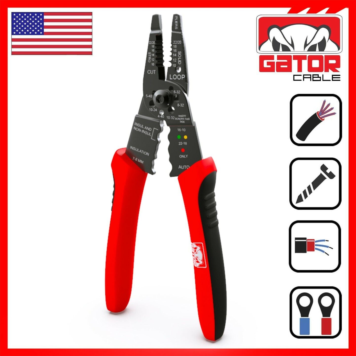Wire Cable Screws Stripper Cutter Crimper Shearer Snipper Pliers Grip Multi-Tool