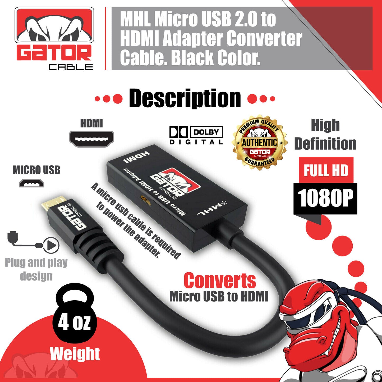 MHL Micro USB to HDMI Adapter Converter Cable for Android Phone Smartphone HDTV