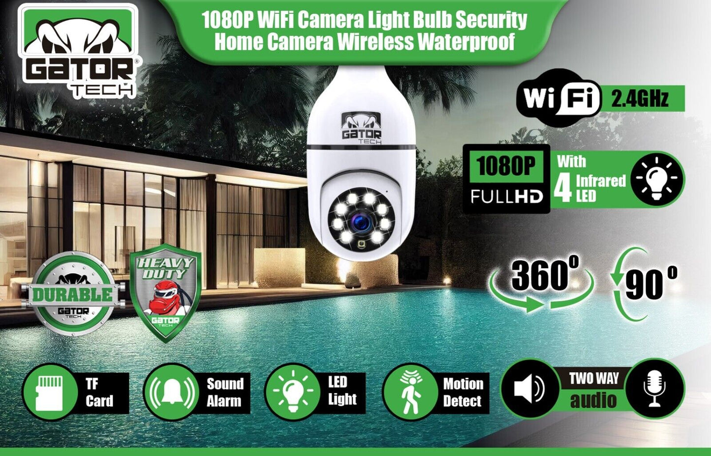 WiFi Wireless Security Camera HD 1080P IR Night Light Bulb Home Waterproof IP66