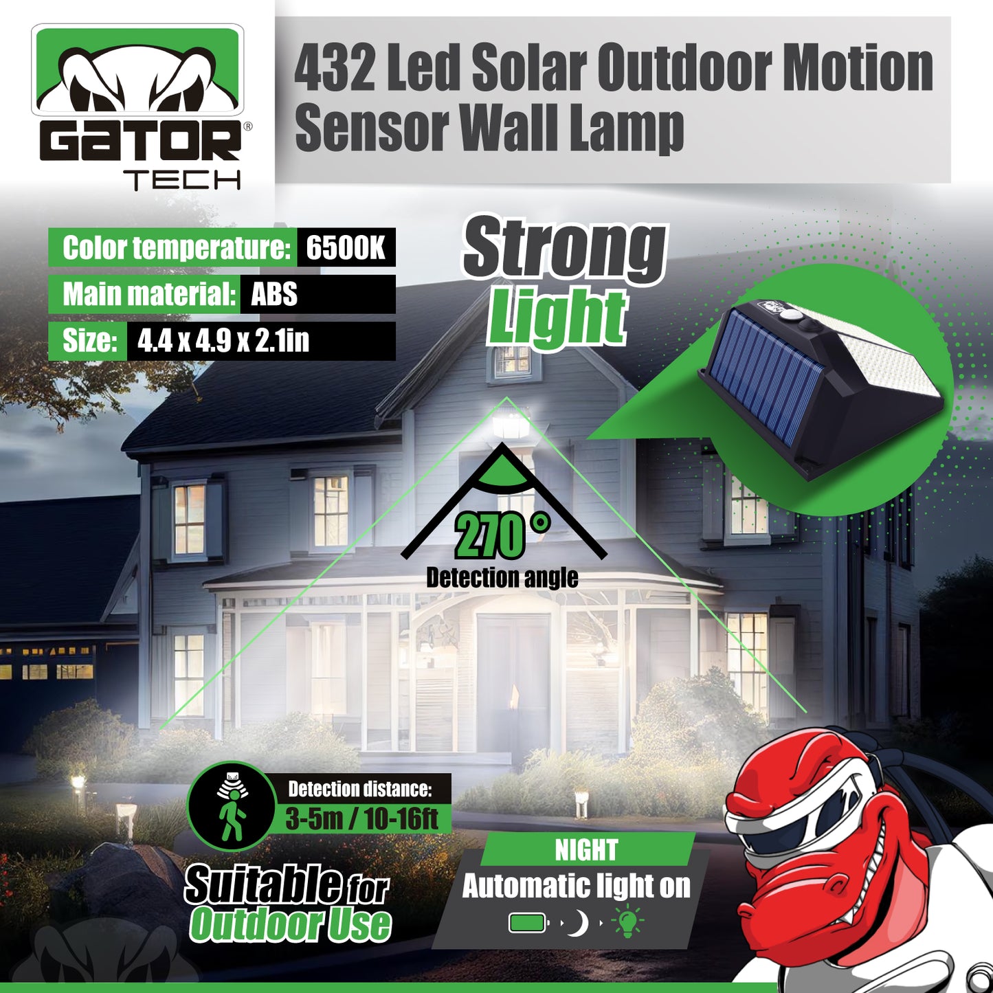 Solar Power 432 LED PIR Motion Sensor Outdoor Security Garden Wall Lamp Light
