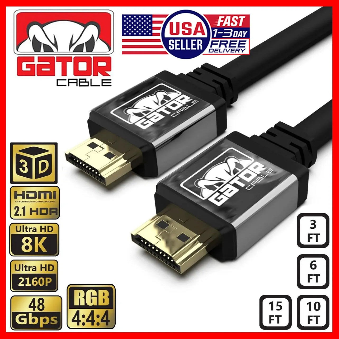 8K HDMI 2.1 UHD Cable HDTV 3D 2160P HDR 120Hz 48Gbps Dolby HDCP 2.2 RGB 4:4:4