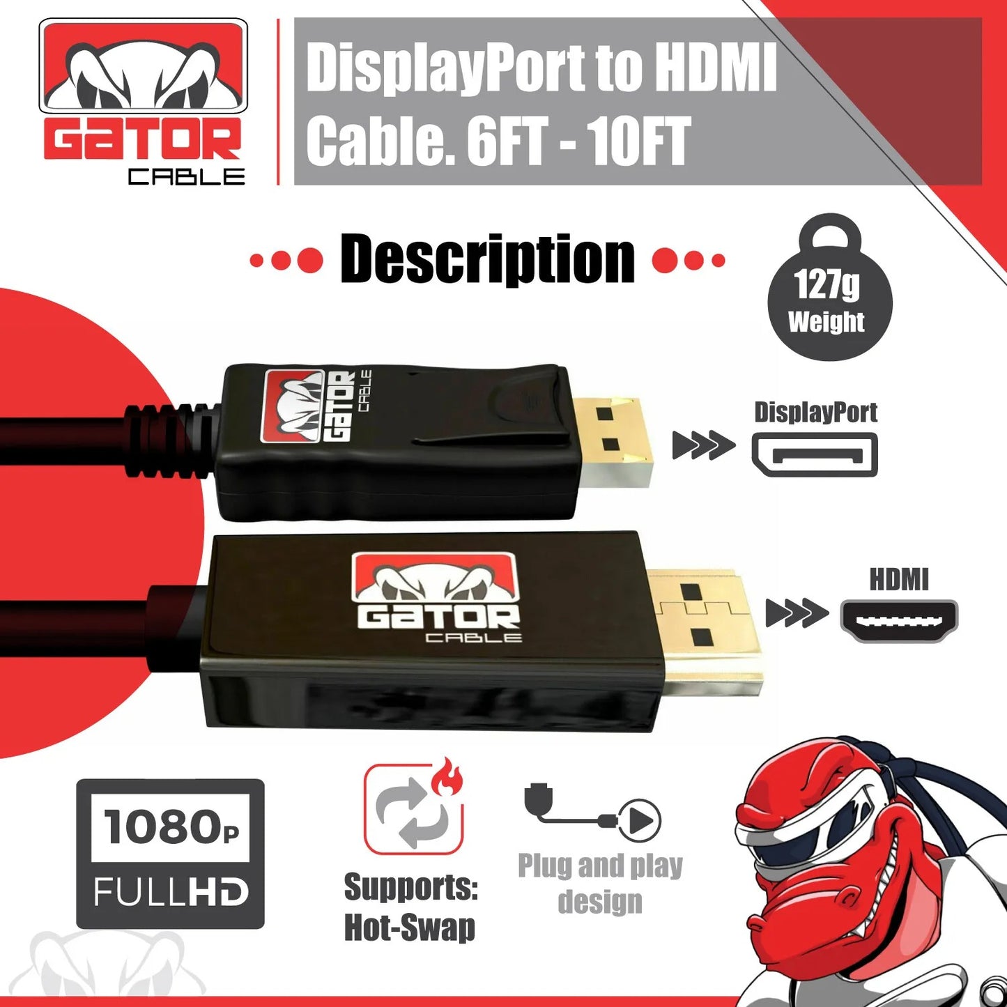 4K Display Port DP to HDMI Cable 60Hz 2160P 25.92Gbps HDR Audio Video Adapter PC