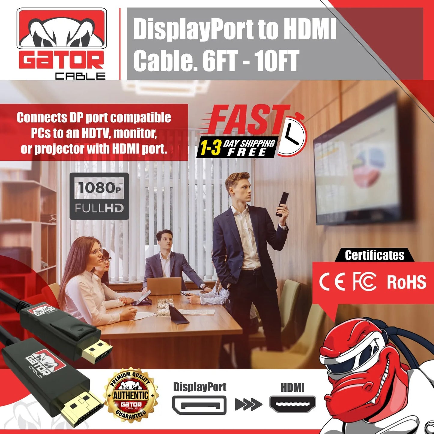 4K Display Port DP to HDMI Cable 60Hz 2160P 25.92Gbps HDR Audio Video Adapter PC