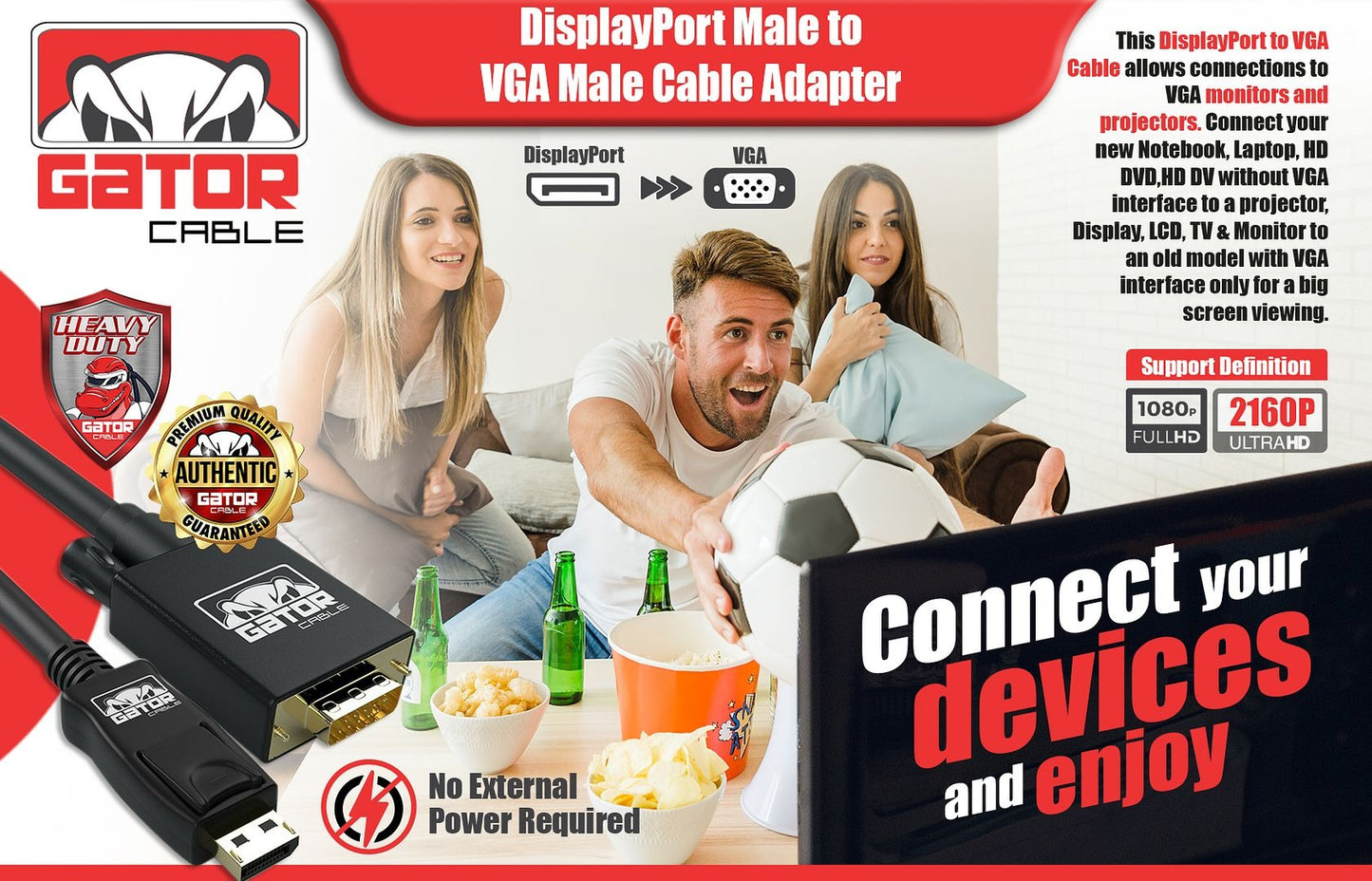 Display Port to VGA Cable Adapter Converter Video HDTV PC Monitor Desktop Laptop