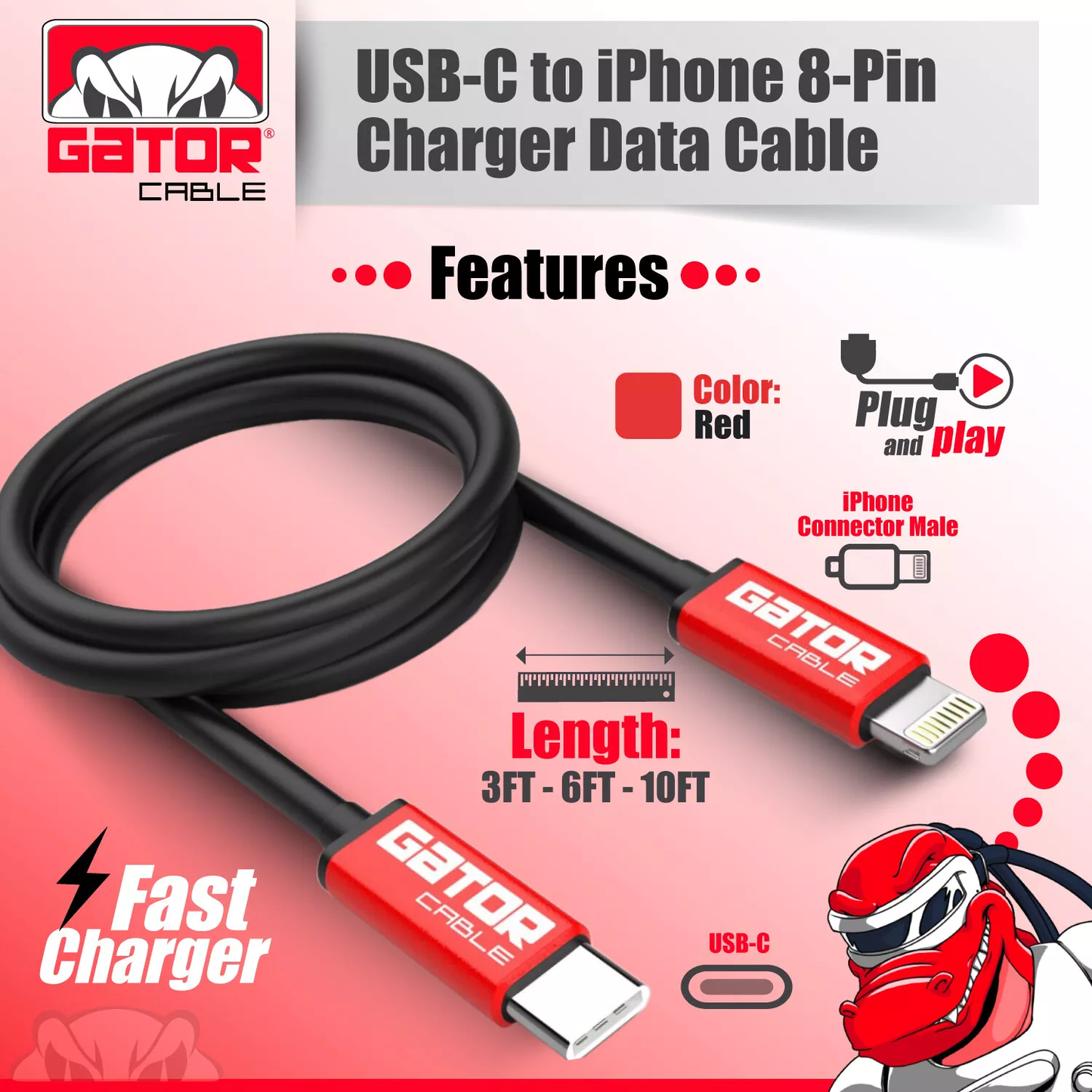 USB-C Charger Cable PD 20W Fast Charge For iPhone 7 8 X 11 12 13 14 Pro Max Plus