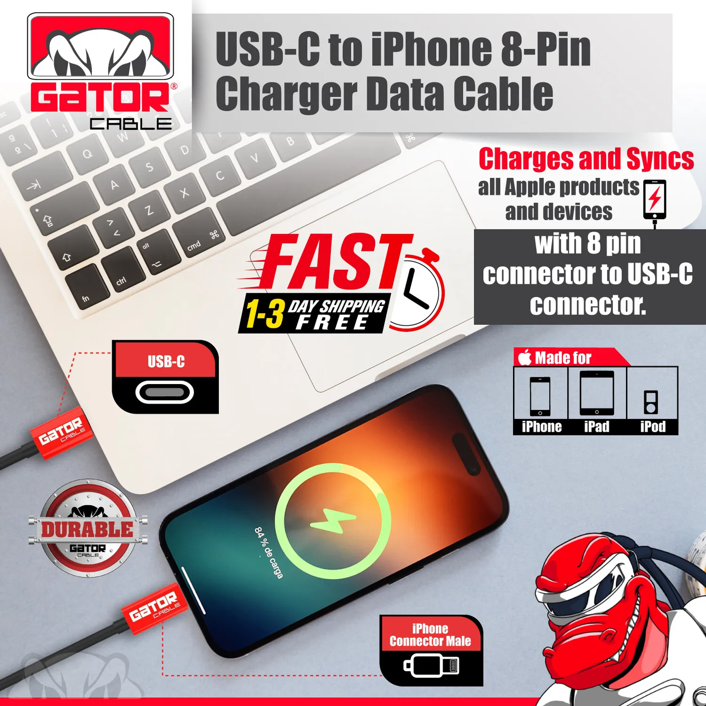 USB-C Charger Cable PD 20W Fast Charge For iPhone 7 8 X 11 12 13 14 Pro Max Plus