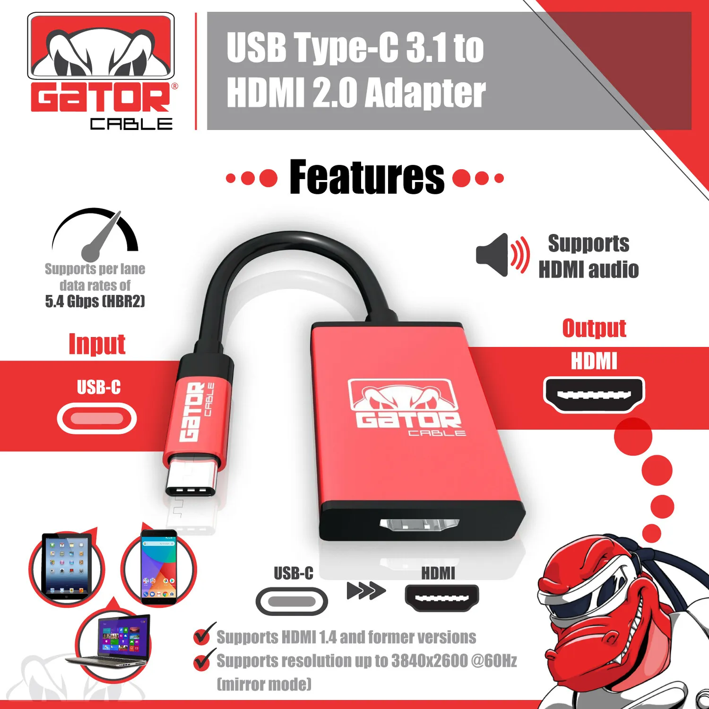 USB-C to HDMI HDTV Cable Adapter 4K Audio Video AV 60Hz 18Gbps Phone Mac PC 3FT